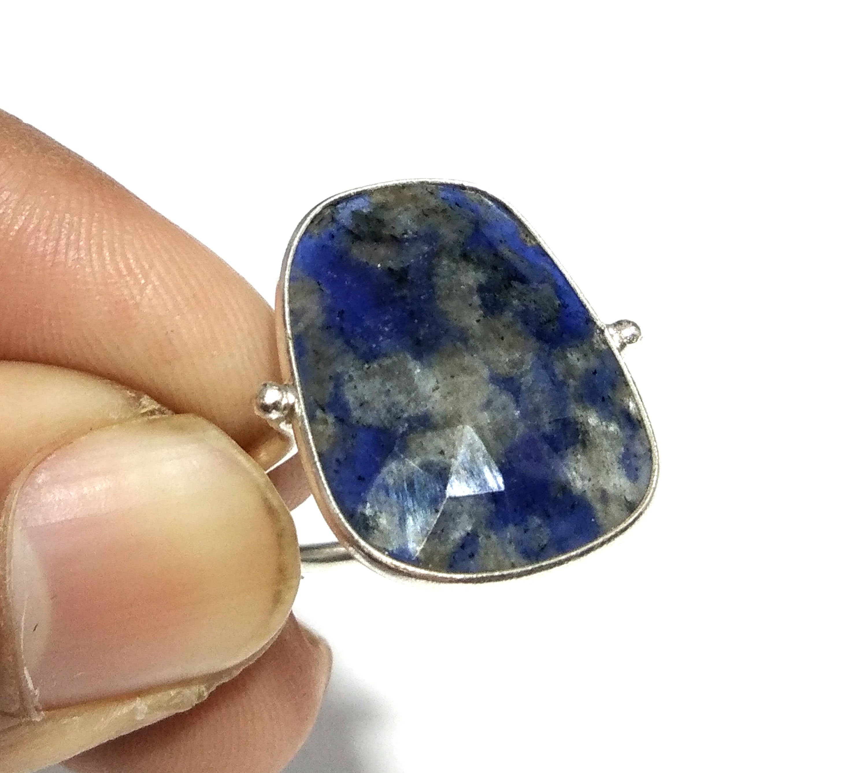 Blue Spot Jasper Checker Cut Stone Ring, 925 Solid Starling Silver Ring, Gemstone Size 16x21 mm Natural Blue Spot Jasper Stone Gift Ring